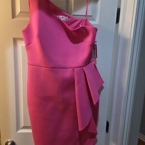 Eliza J Vibrant Pink One-Shoulder Dress